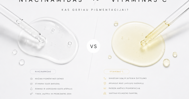 Niacinamidas ar vitaminas C – kas geriau pigmentacijai